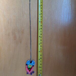 Pretty & Rare Multi-colored Acrylic Heart Pendant Necklace with a Dog in Middle